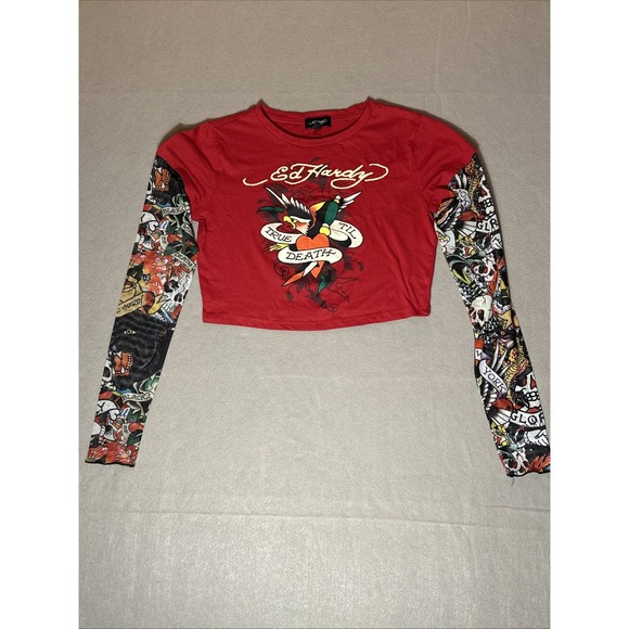 Ed Hardy Tops - Ed Hardy Tattoo Graphic Y2K Festival Biker Crop Top Size Medium